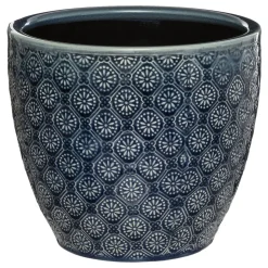 Maceta De Cerámica Flor Azul 20x18Cm