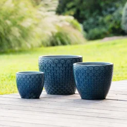 Maceta De Cerámica Flor Azul 20x18Cm