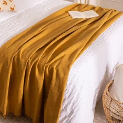 Manta Con Flecos Ocre 160x220Cm