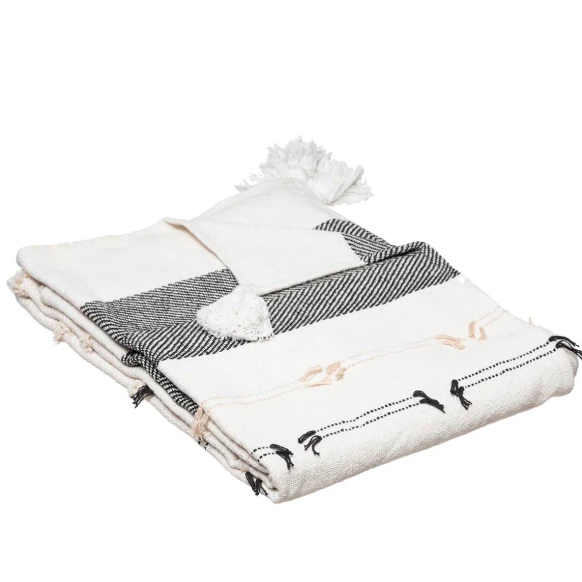 Manta Tropi Blanca Y Negra Con Borla 130x180cm