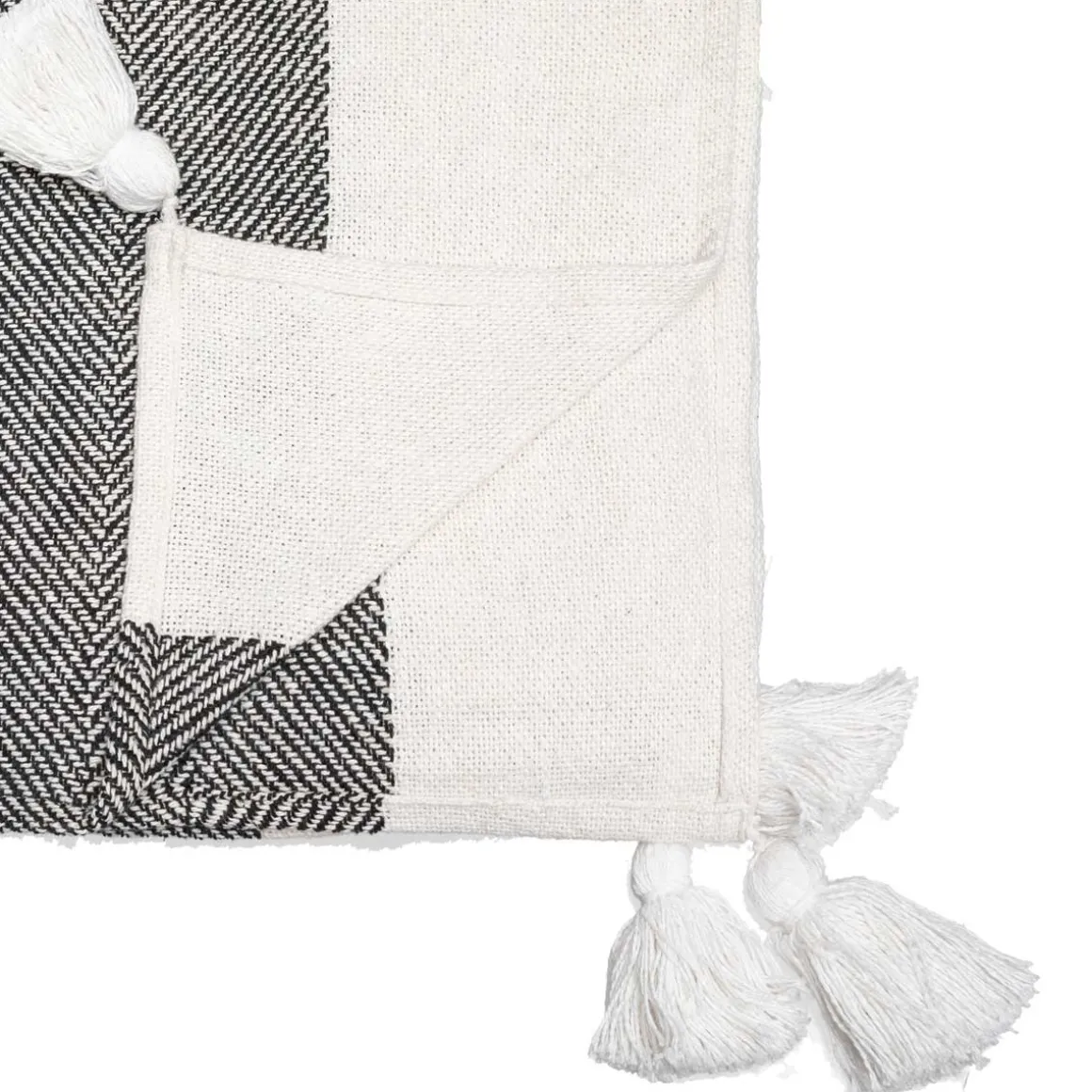 Manta Tropi Blanca Y Negra Con Borla 130x180cm