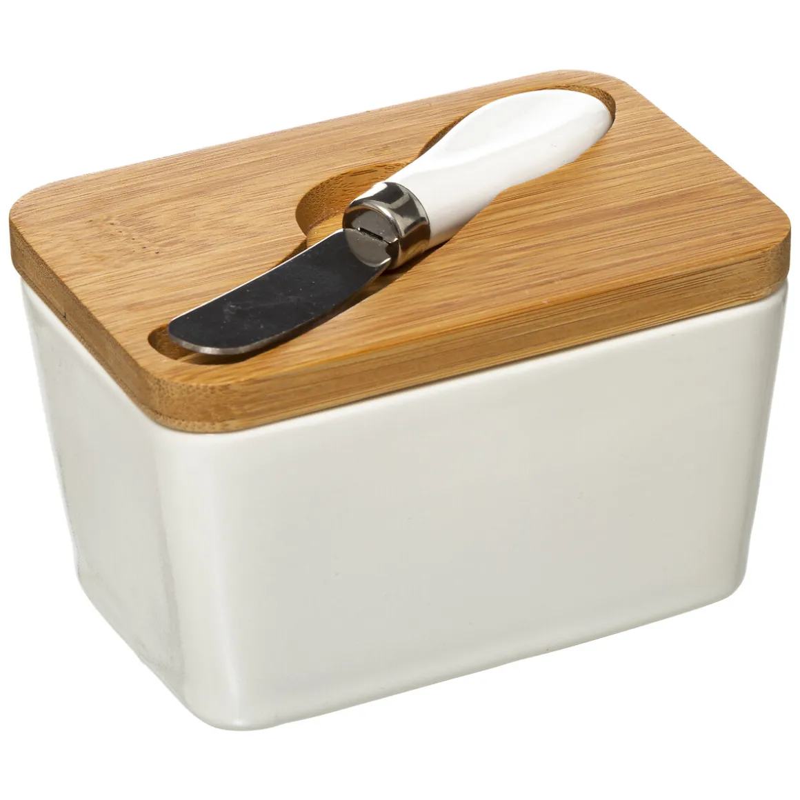 Mantequera Ceram. Tapa Bambú Y Cuchillo