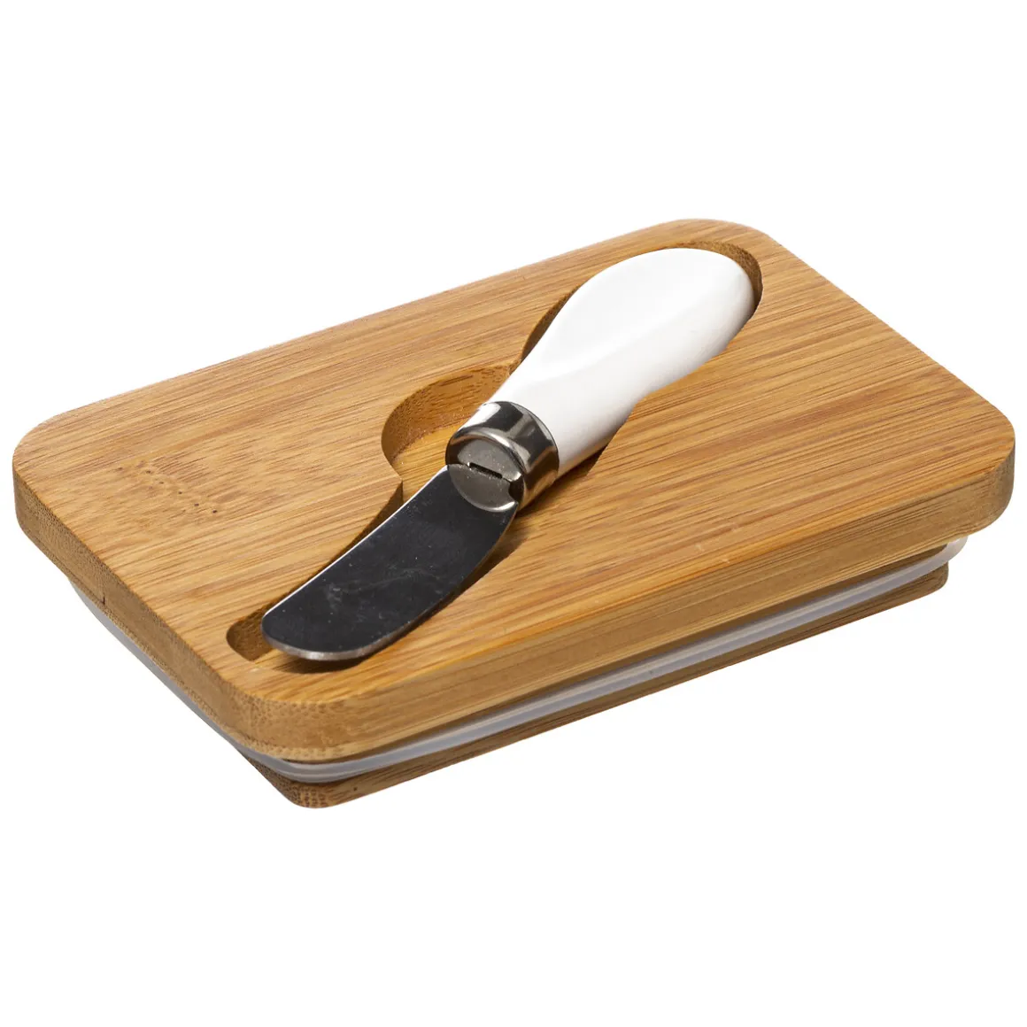 Mantequera Ceram. Tapa Bambú Y Cuchillo