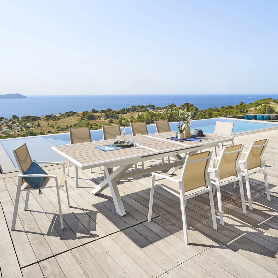 Mesa extensible AXIOME lino y blanco 220-279cm