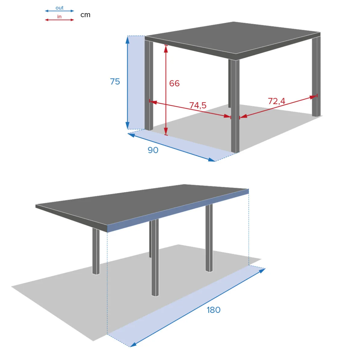 Mesa extensible PIAZZA gris graphite 90-180cm
