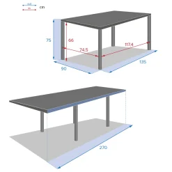 Mesa extensible PIAZZA gris graphite 135-270cm