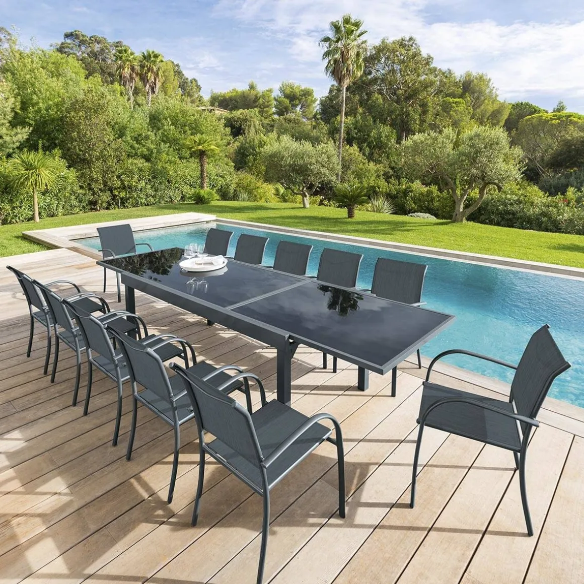 Mesa extensible PIAZZA gris graphite 200-320cm