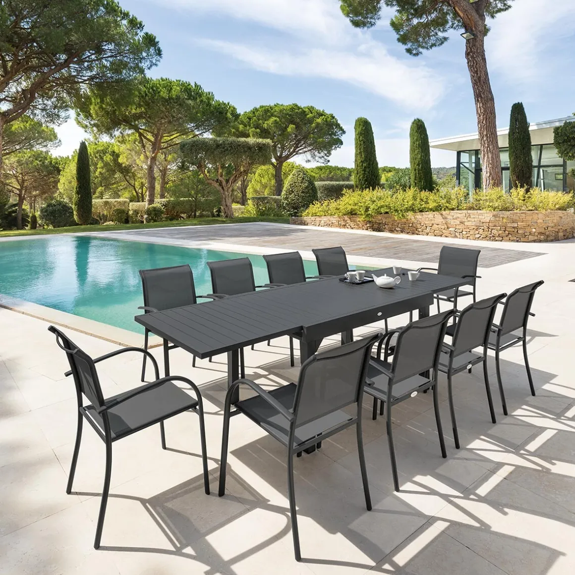 Mesa extensible PIAZZA gris graphite 135-270cm