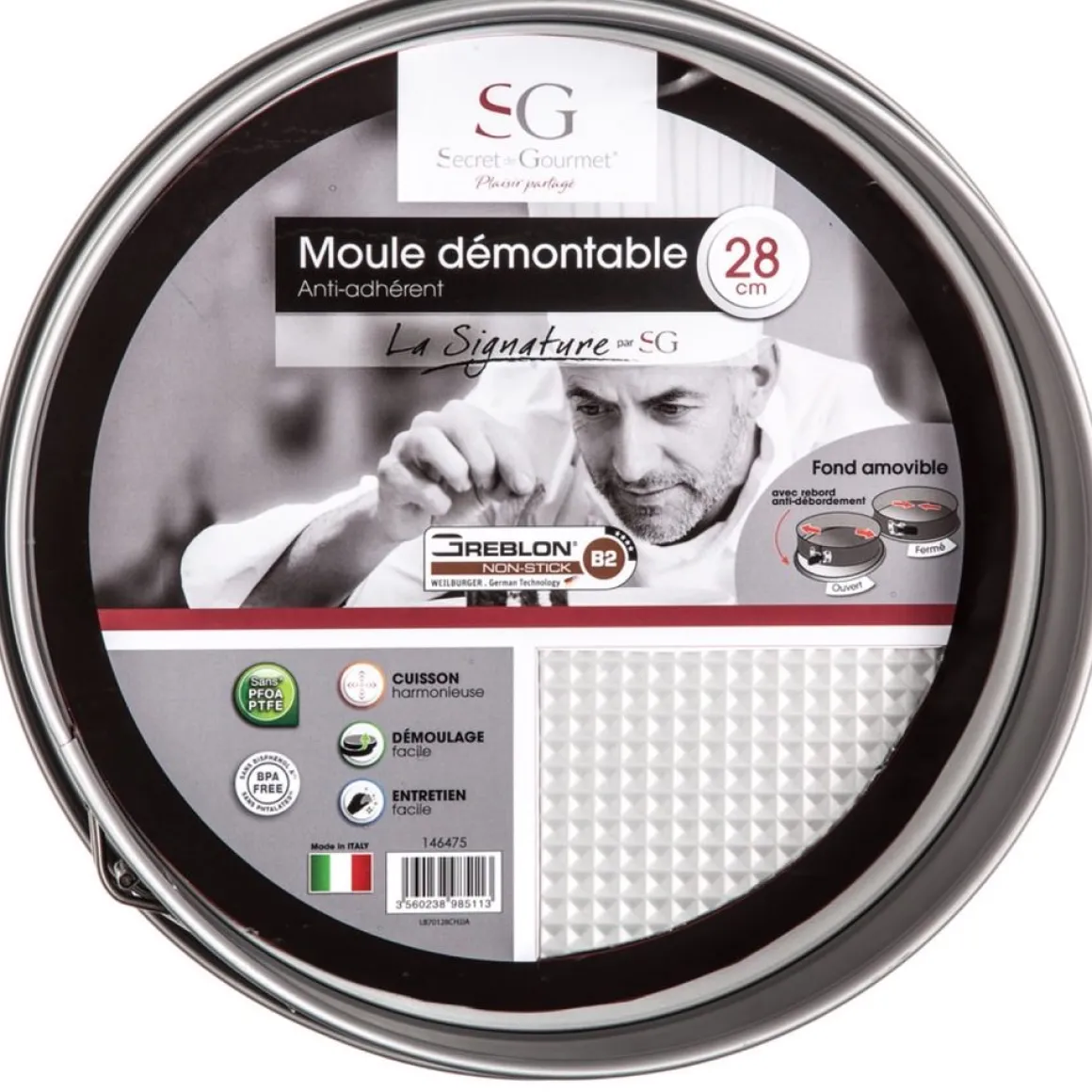 Molde Redondo Desmontable Negro 28Cm