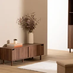 Mueble de TV SLIDY marrón de mdf con 2 puertas