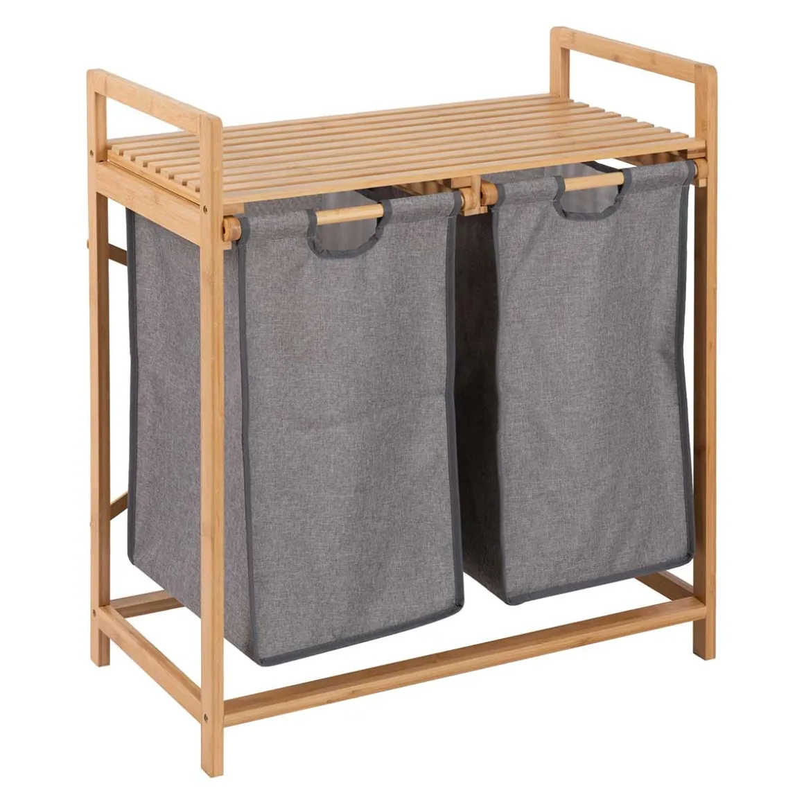 Mueble para baño de bambú con 2 cestas para ropa