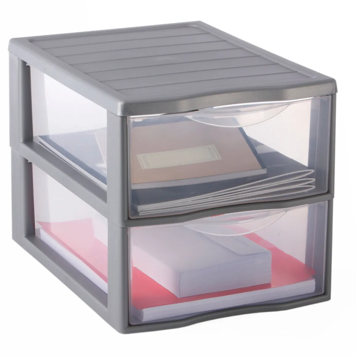 Organizador C/2 Cajones A4 Plástico Gris