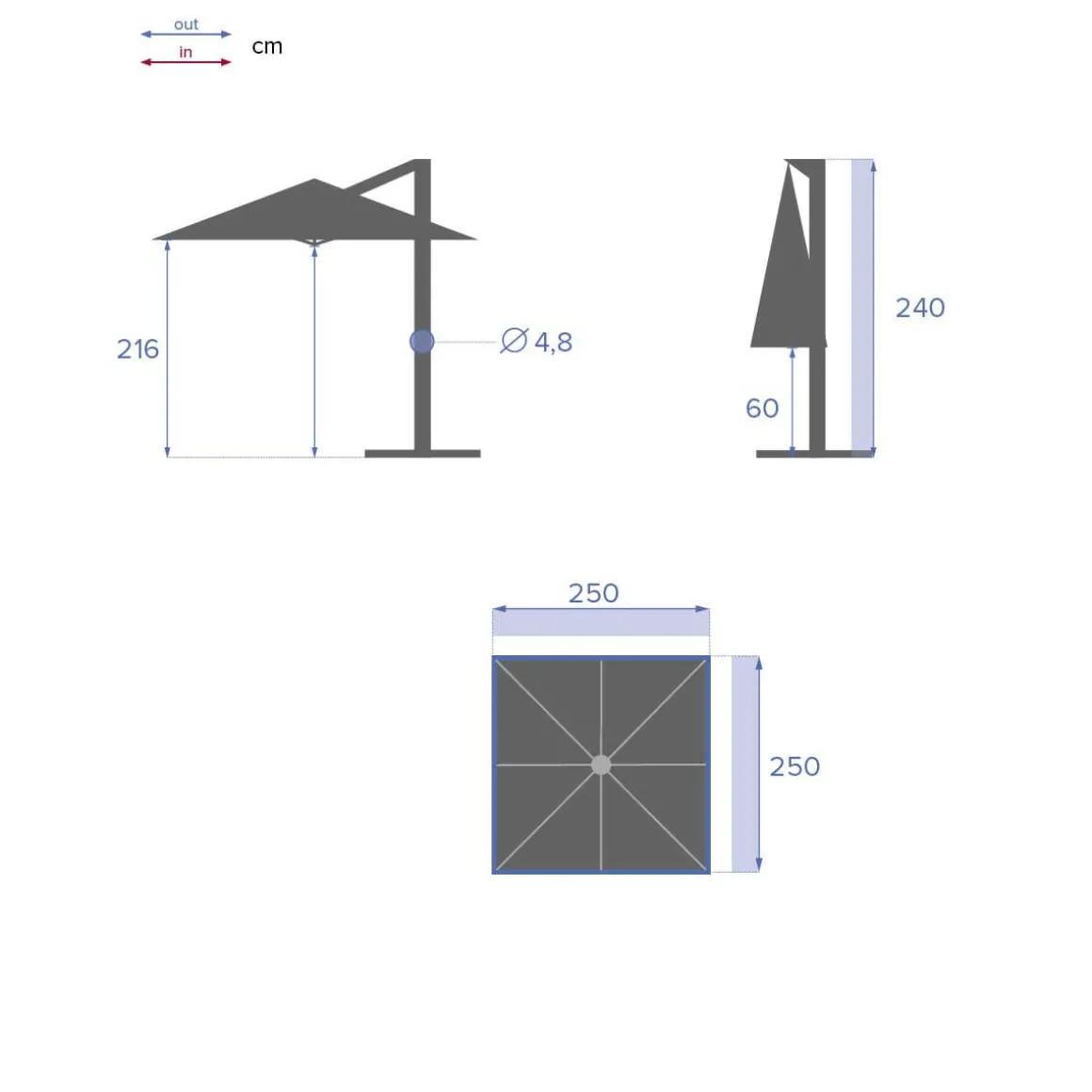 Parasol MANOA excéntrico beige blé 2,5x2,5m