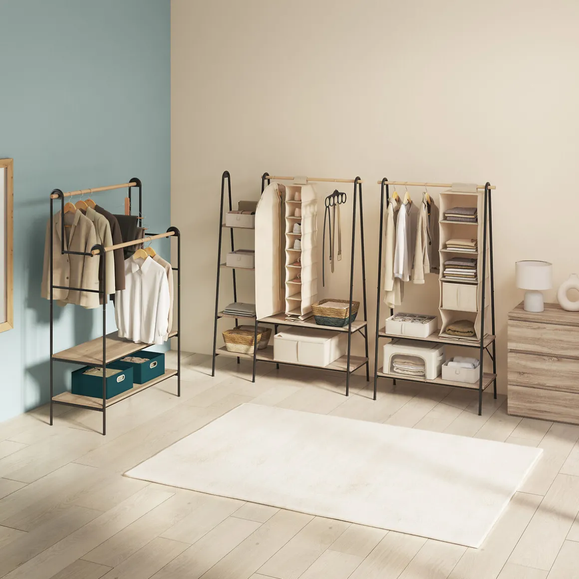 Perchero Con Barra Doble Y 2 Estantes