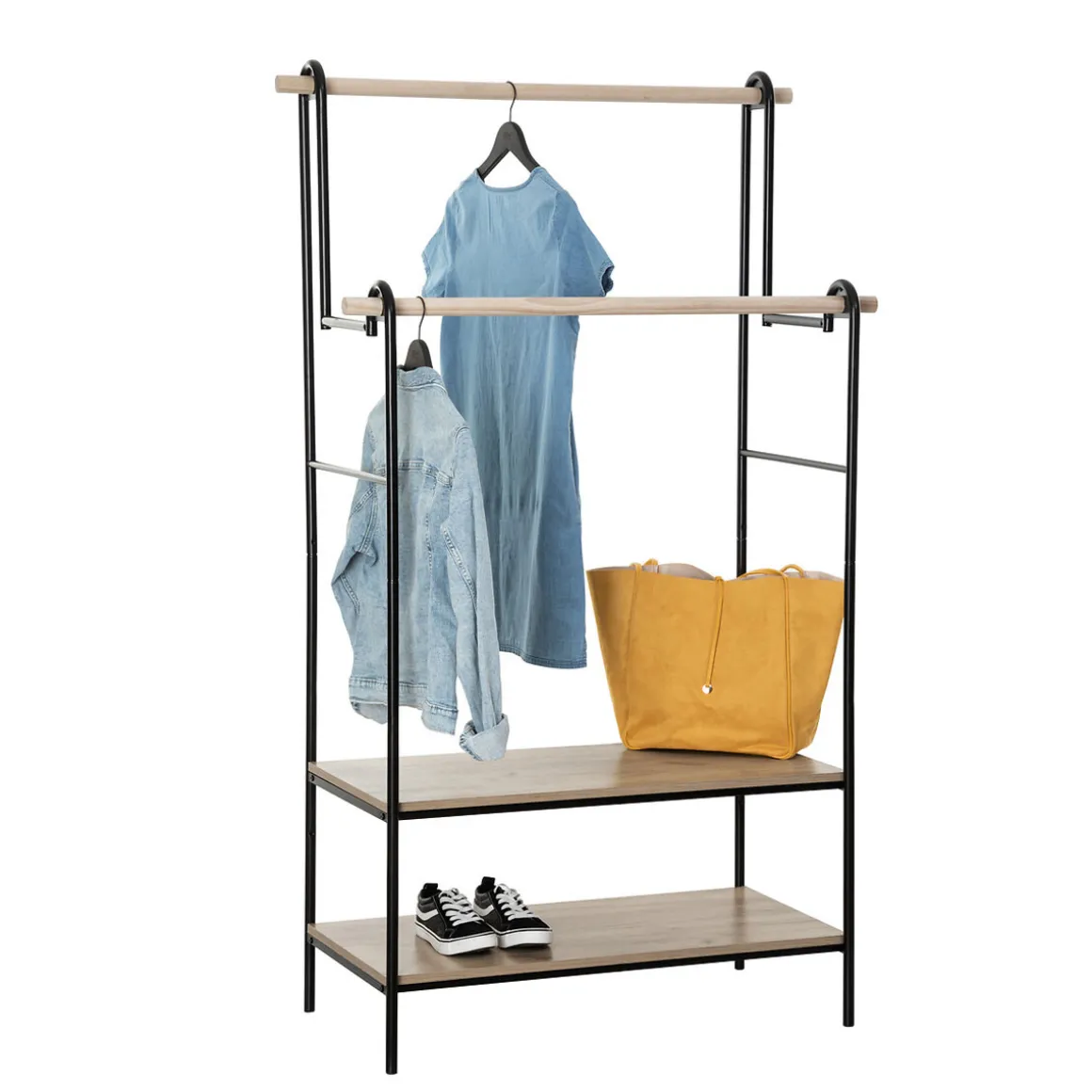 Perchero Con Barra Doble Y 2 Estantes