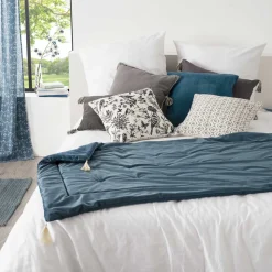 Pie De Cama Terciopelo Azul 80x180Cm