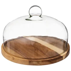 Plato para tarta con tapa vidrio+base acacia 30cm
