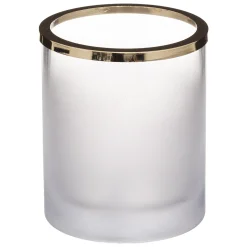 Portavelas de vidrio con borde dorado