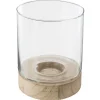 Portavelas Vidrio Base Madera 16x20Cm