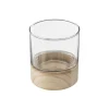 Portavelas Vidrio Base Madera 10x11.5Cm