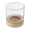 Portavelas Vidrio Base Madera 13x13.6