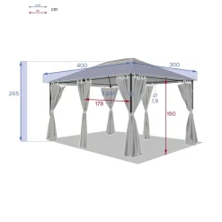 Pérgola SANTORINI gris ardósia con cortinas 3x4m