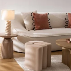 Puf Bolan Beige De Terciopelo