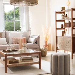 Puf Floral Tejido Beige 40cm