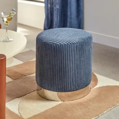 Puf SYLIA azul oscuro de terciopelo 38x38cm