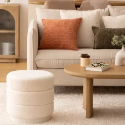 Puf tejido boucle blanco