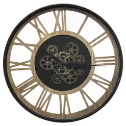 Reloj Pared Negro De Metal Y Madera 57Cm