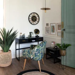 Reloj Pared Negro De Metal Y Madera 57Cm