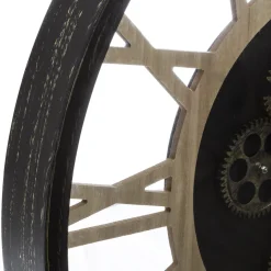 Reloj Pared Negro De Metal Y Madera 57Cm