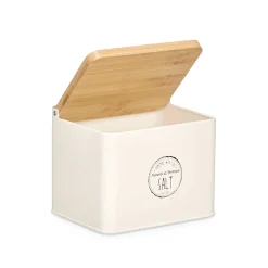 Salero beige con tapa de bambú
