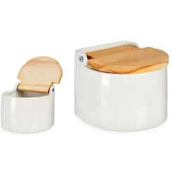 Salero Blanco Cerámica Tapa Madera 550Ml