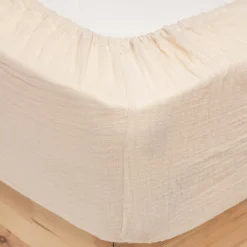 Sábana ajustable FLORA de algodón beige 140x190cm
