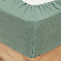 Sábana ajustable FLORA de algodón verde 140x190cm