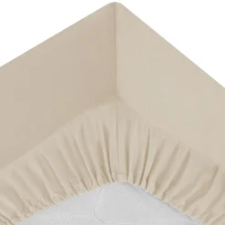 Sábana bajera beige ajustable de algodón percal