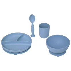 Set 4 Piezas Vajilla Infantil Azul De Silicona