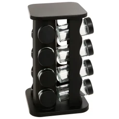 Set de 16 tarros negros con soporte giratorio