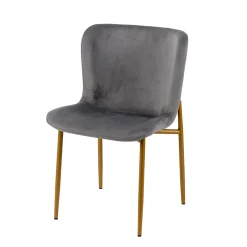 Silla Gio Gris De Terciopelo Con Patas De Metal