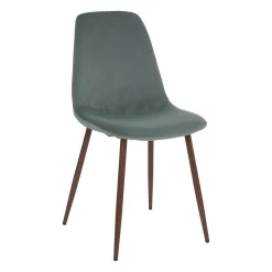Silla ROKA terciopelo verde celadón patas marrones