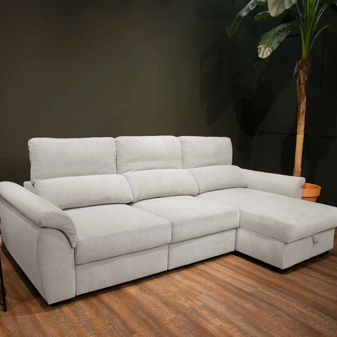 Sofá cama BREMAN gris c/arcón y chaise longue