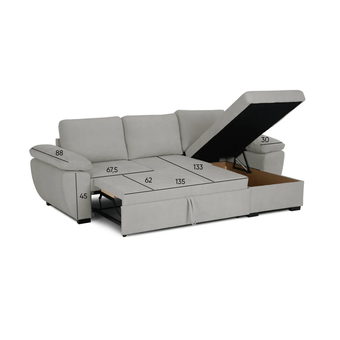 Sofá cama DRESDEN con arcón y chaise longue beige