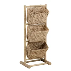 Soporte de ducha de bambú con 3 cestos jacinto