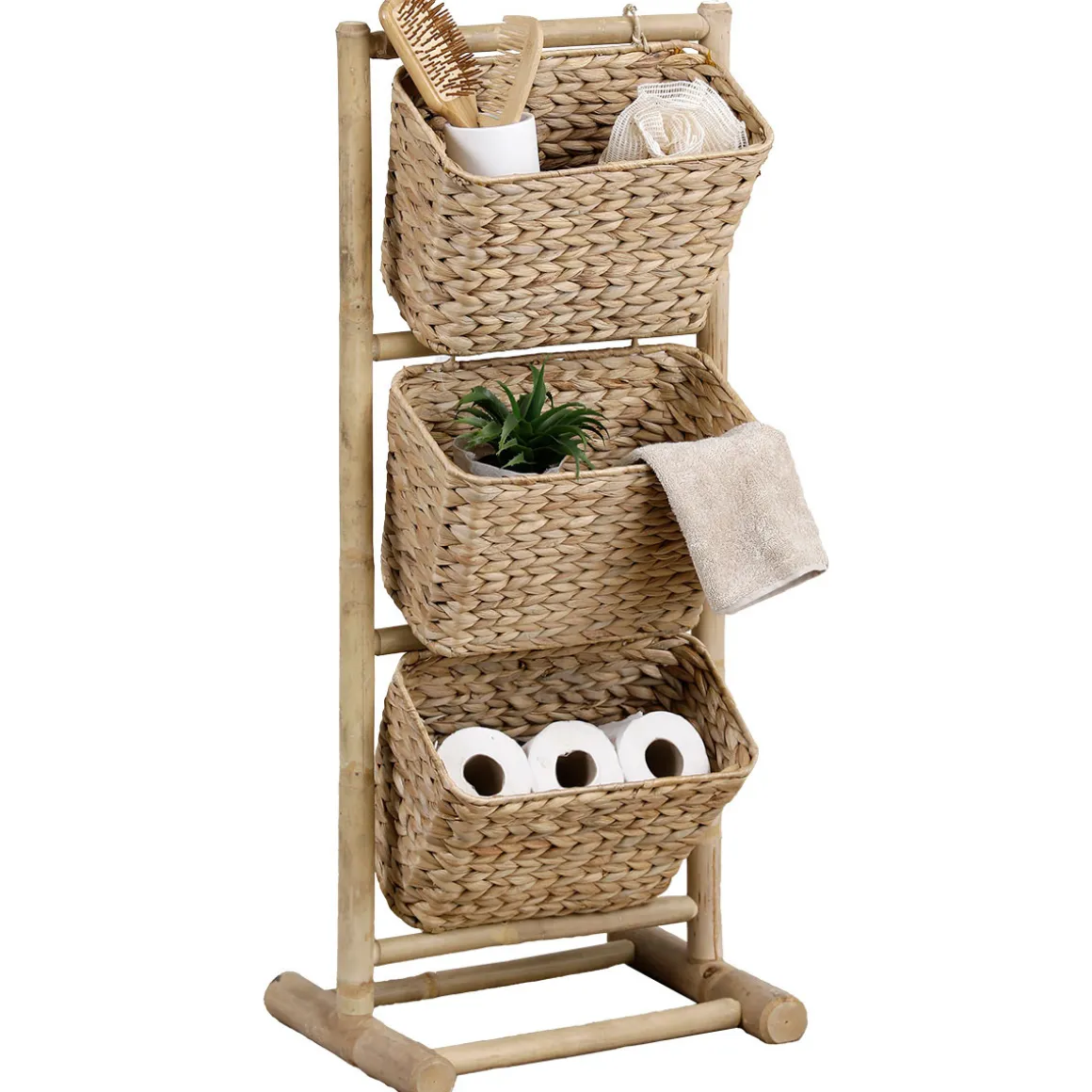 Soporte de ducha de bambú con 3 cestos jacinto