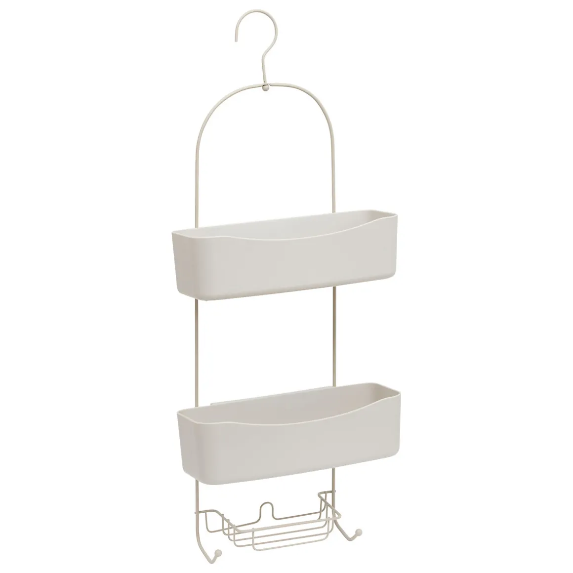 Soporte para ducha beige metálico con 2 ganchos