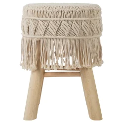 Taburete De Macramé Patas Madera 32x42Cm