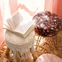 Taburete De Macramé Patas Madera 32x42Cm