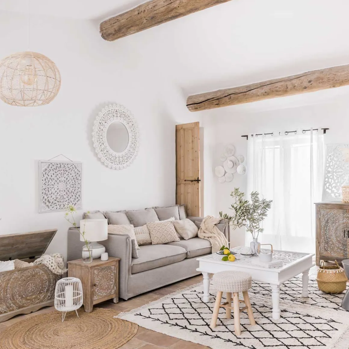 Taburete Suzette Pino Beige 32x32x43Cm